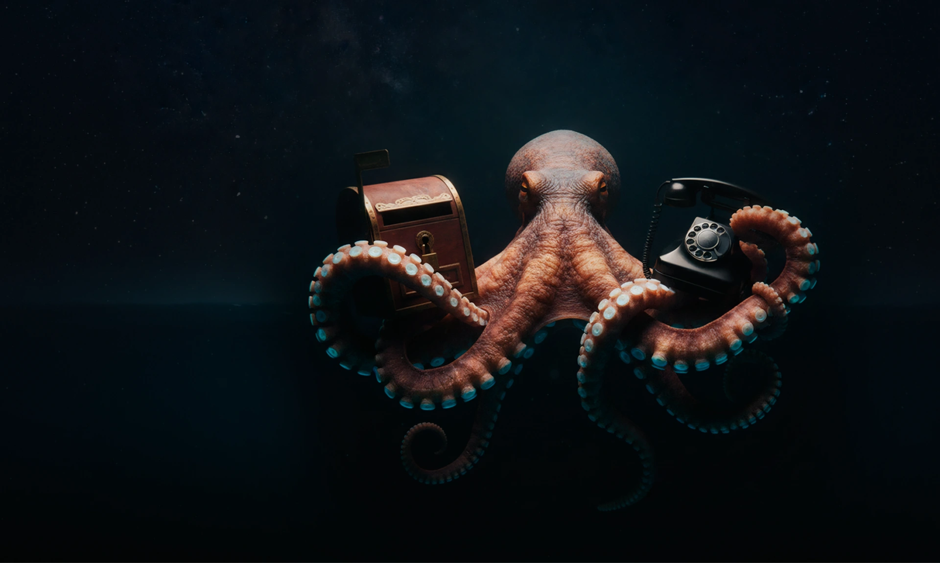 Контакты Pioneer Logistic — осьминог с телефоном и сундуком